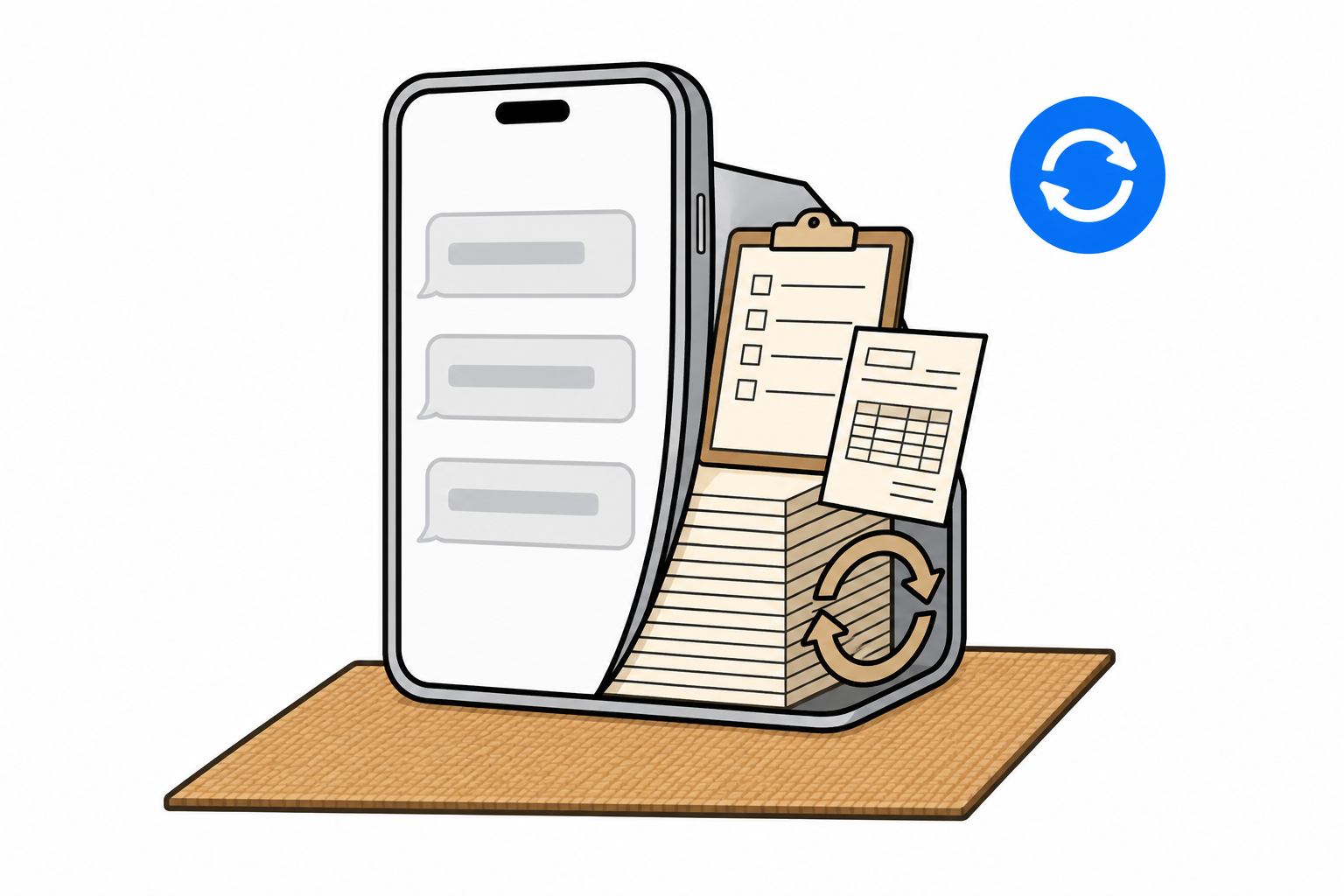 A chat conversation opened to reveal checklists, papers, and looping tasks hidden inside